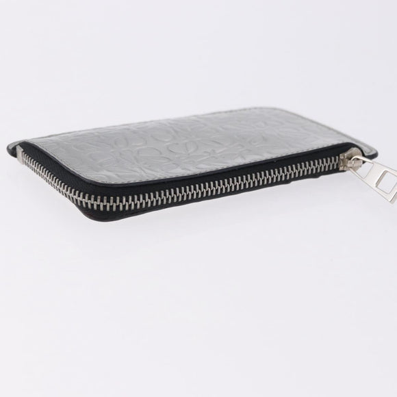 LOEWE Anagram Card Case Leather Silver Auth 191158A