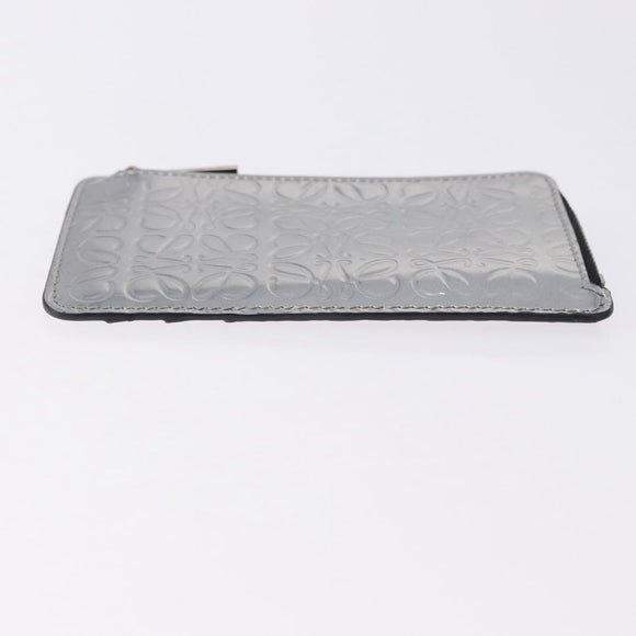 LOEWE Anagram Card Case Leather Silver Auth 191158A