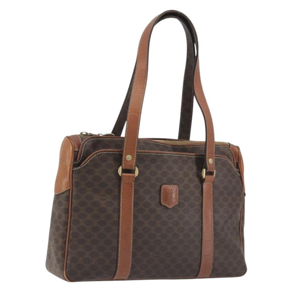 CELINE Macadam Tote Bag PVC Leather Brown Gold Tone Auth 191179