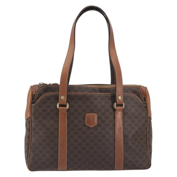 CELINE Macadam Tote Bag PVC Leather Brown Gold Tone Auth 191179
