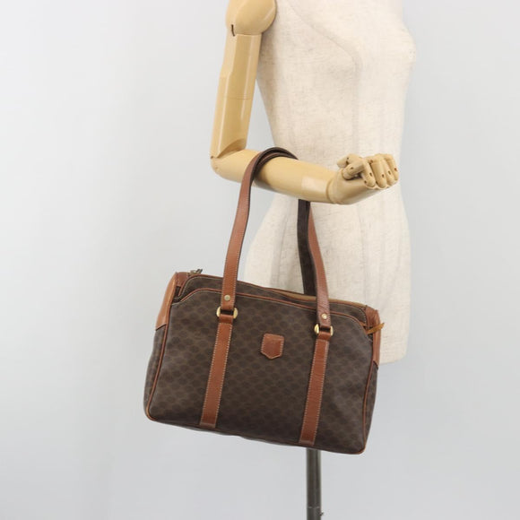 CELINE Macadam Tote Bag PVC Leather Brown Gold Tone Auth 191179