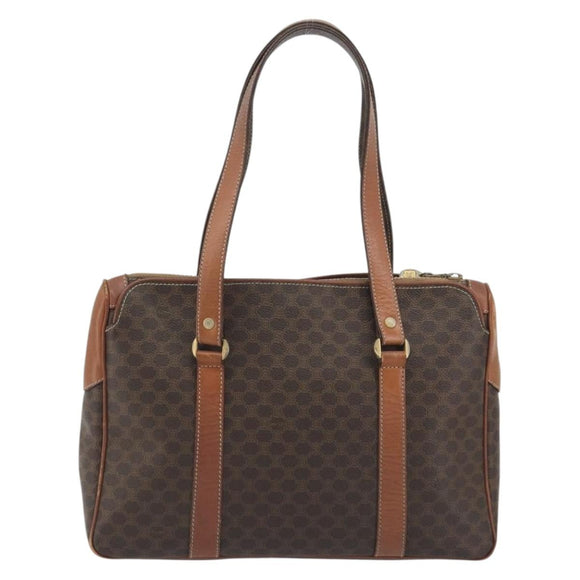 CELINE Macadam Tote Bag PVC Leather Brown Gold Tone Auth 191179