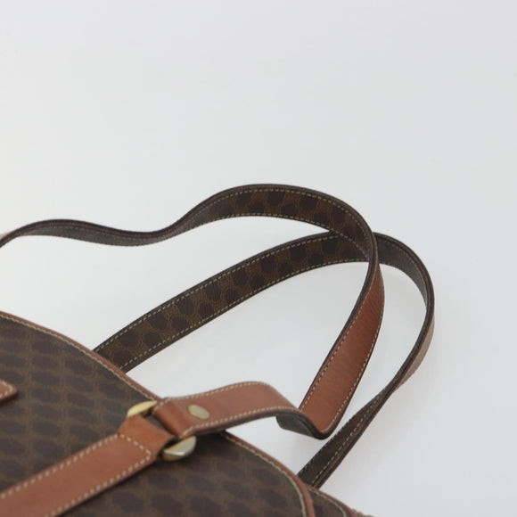 CELINE Macadam Tote Bag PVC Leather Brown Gold Tone Auth 191179