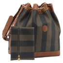 FENDI Pecan Shoulder Bag PVC Leather Black Gold Tone Auth 191181-1