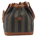FENDI Pecan Shoulder Bag PVC Leather Black Gold Tone Auth 191181-2