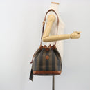FENDI Pecan Shoulder Bag PVC Leather Black Gold Tone Auth 191181-22