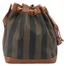 FENDI Pecan Shoulder Bag PVC Leather Black Gold Tone Auth 191181-3