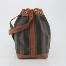 FENDI Pecan Shoulder Bag PVC Leather Black Gold Tone Auth 191181-4