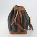 FENDI Pecan Shoulder Bag PVC Leather Black Gold Tone Auth 191181-5