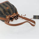 FENDI Pecan Shoulder Bag PVC Leather Black Gold Tone Auth 191181-7