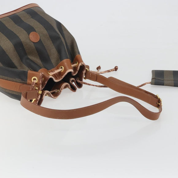 FENDI Pecan Shoulder Bag PVC Leather Black Gold Tone Auth 191181