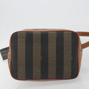 FENDI Pecan Shoulder Bag PVC Leather Black Gold Tone Auth 191181-9