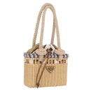 PRADA Wicker Hand Bag Rattan 2way Beige Gold Auth 191258SAM-1