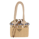 PRADA Wicker Hand Bag Rattan 2way Beige Gold Auth 191258SAM-2