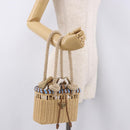 PRADA Wicker Hand Bag Rattan 2way Beige Gold Auth 191258SAM-21