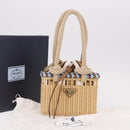 PRADA Wicker Hand Bag Rattan 2way Beige Gold Auth 191258SAM-22