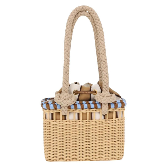 PRADA Wicker Hand Bag Rattan 2way Beige Gold Auth 191258SAM