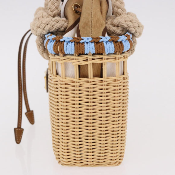 PRADA Wicker Hand Bag Rattan 2way Beige Gold Auth 191258SAM
