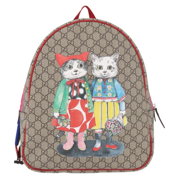 GUCCI GG Supreme Backpack PVC Beige Silver 501976 Auth 191263SM