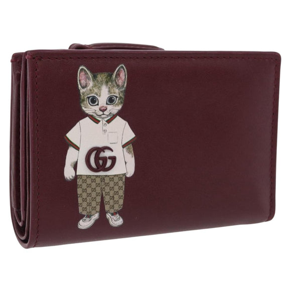 GUCCI Wallet Leather Higuchi Yuko Collaboration Bordeaux 847923 Auth 191265SM