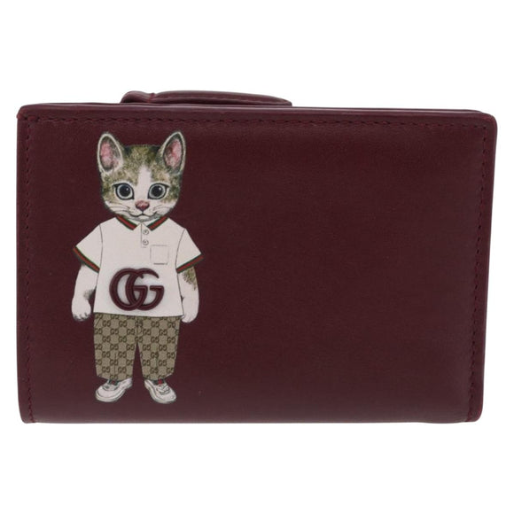 GUCCI Wallet Leather Higuchi Yuko Collaboration Bordeaux 847923 Auth 191265SM