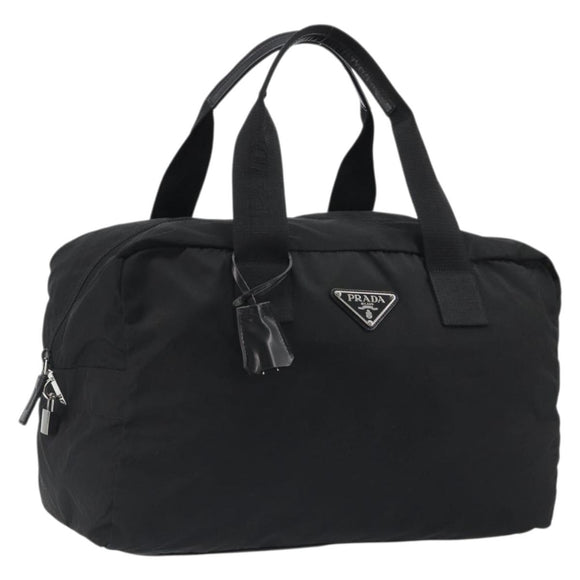 PRADA Boston Bag Nylon Black Silver Auth 191276A