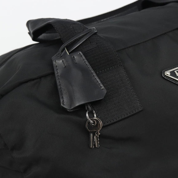 PRADA Boston Bag Nylon Black Silver Auth 191276A