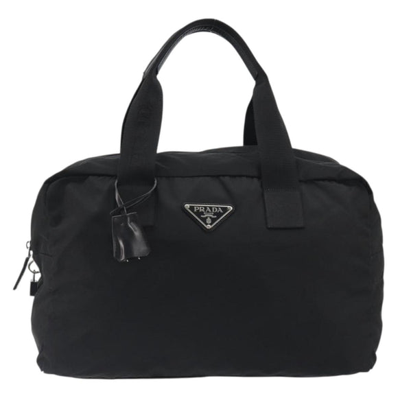 PRADA Boston Bag Nylon Black Silver Auth 191276A