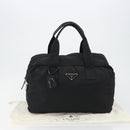 PRADA Boston Bag Nylon Black Silver Auth 191276A-12