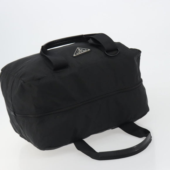 PRADA Boston Bag Nylon Black Silver Auth 191276A