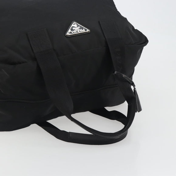 PRADA Boston Bag Nylon Black Silver Auth 191276A