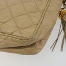 CHANEL Matelasse Chain Shoulder Bag Lamb Skin Beige Gold CC Auth 191285-16