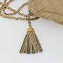 CHANEL Matelasse Chain Shoulder Bag Lamb Skin Beige Gold CC Auth 191285-18