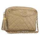 CHANEL Matelasse Chain Shoulder Bag Lamb Skin Beige Gold CC Auth 191285-1