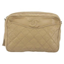 CHANEL Matelasse Chain Shoulder Bag Lamb Skin Beige Gold CC Auth 191285-13