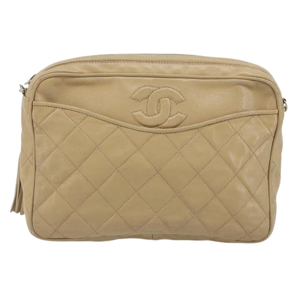 CHANEL Matelasse Chain Shoulder Bag Lamb Skin Beige Gold CC Auth 191285