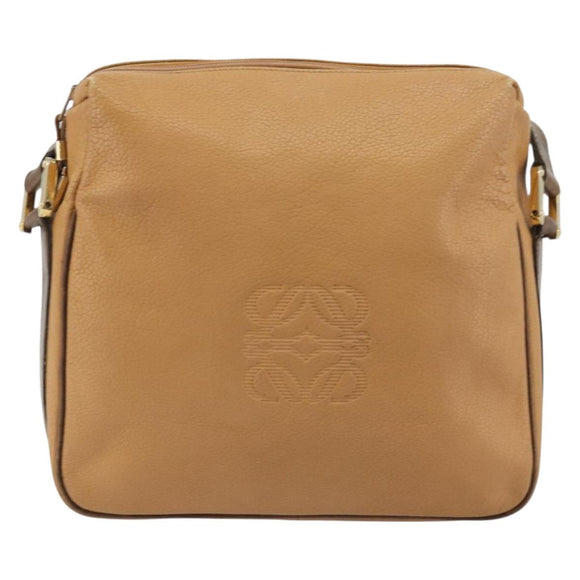 LOEWE Anagram Shoulder Bag Leather Beige Gold Auth 191290