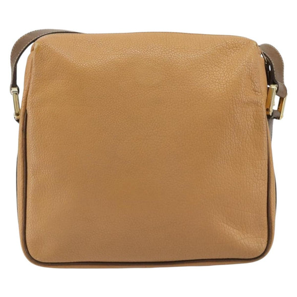 LOEWE Anagram Shoulder Bag Leather Beige Gold Auth 191290