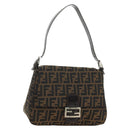 FENDI Zucca Canvas Mamma Baguette Shoulder Bag Black Brown Auth 191291SAV-1