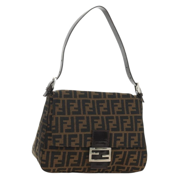FENDI Zucca Canvas Mamma Baguette Shoulder Bag Black Brown Auth 191291SAV