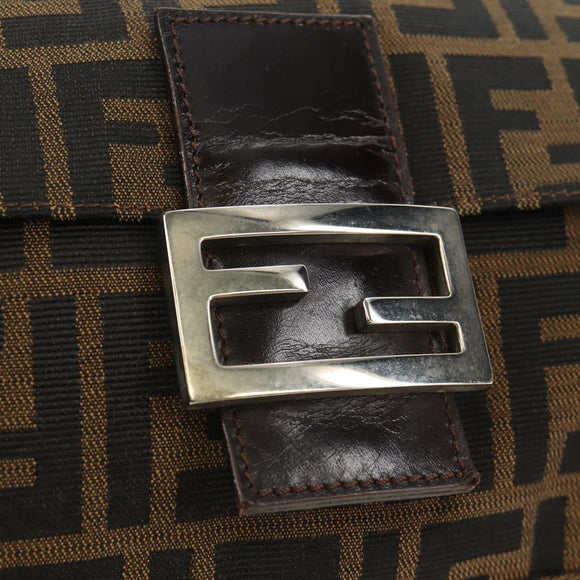 FENDI Zucca Canvas Mamma Baguette Shoulder Bag Black Brown Auth 191291SAV