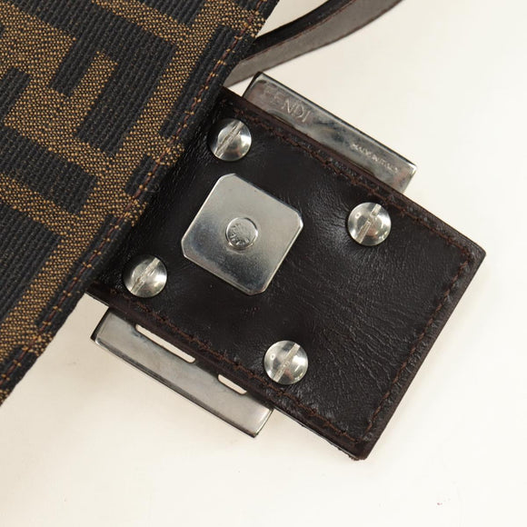 FENDI Zucca Canvas Mamma Baguette Shoulder Bag Black Brown Auth 191291SAV