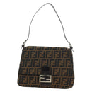FENDI Zucca Canvas Mamma Baguette Shoulder Bag Black Brown Auth 191291SAV-13