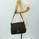 FENDI Zucca Canvas Mamma Baguette Shoulder Bag Black Brown Auth 191291SAV-26
