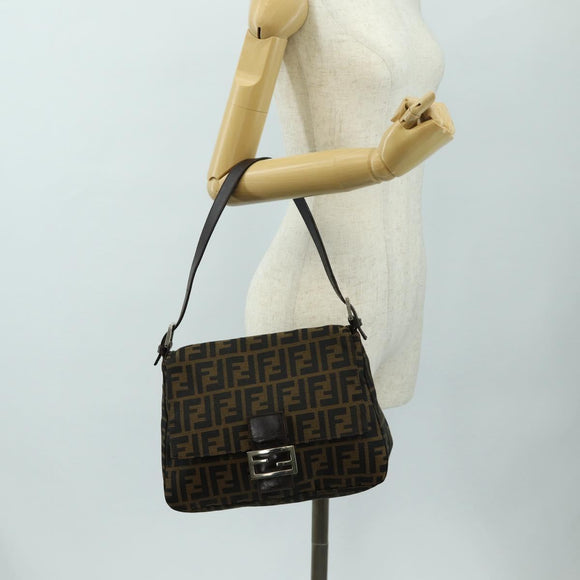 FENDI Zucca Canvas Mamma Baguette Shoulder Bag Black Brown Auth 191291SAV
