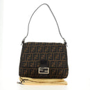 FENDI Zucca Canvas Mamma Baguette Shoulder Bag Black Brown Auth 191291SAV-12