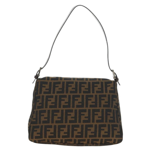 FENDI Zucca Canvas Mamma Baguette Shoulder Bag Black Brown Auth 191291SAV