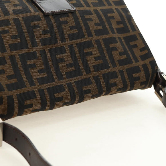 FENDI Zucca Canvas Mamma Baguette Shoulder Bag Black Brown Auth 191291SAV
