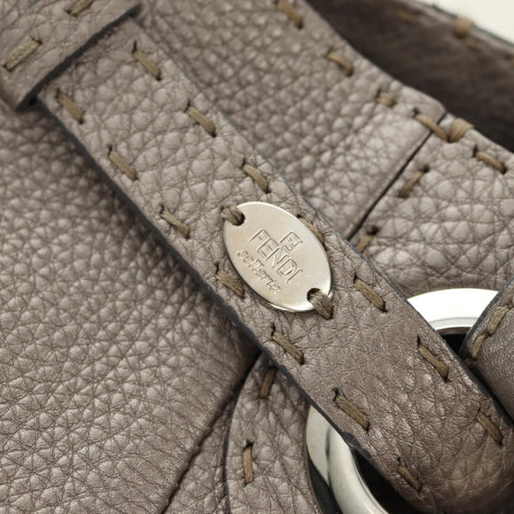FENDI Celeria Tote Bag Leather Gray Gold Auth 191294V