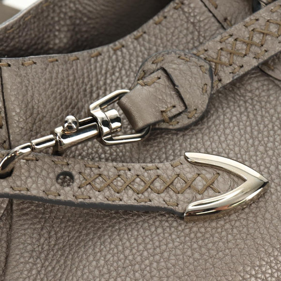 FENDI Celeria Tote Bag Leather Gray Gold Auth 191294V